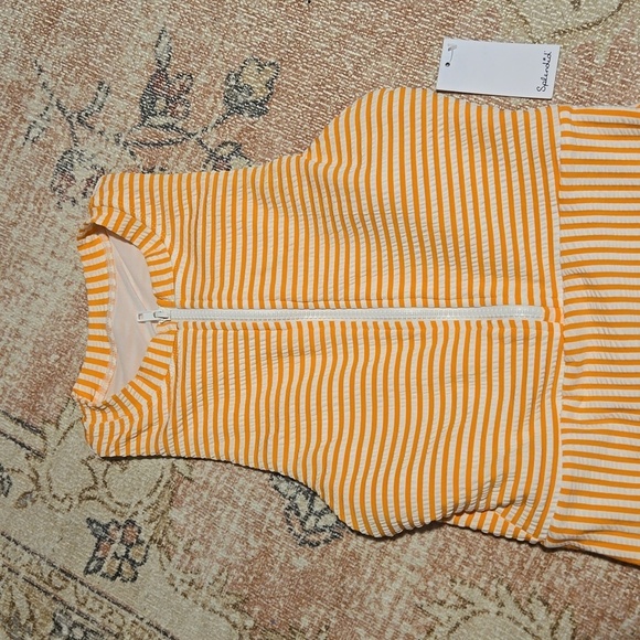 Splendid Orange and White Stripe Seersucker One-piece Zip Front Swimsuit Size S - Picture 4 of 13
